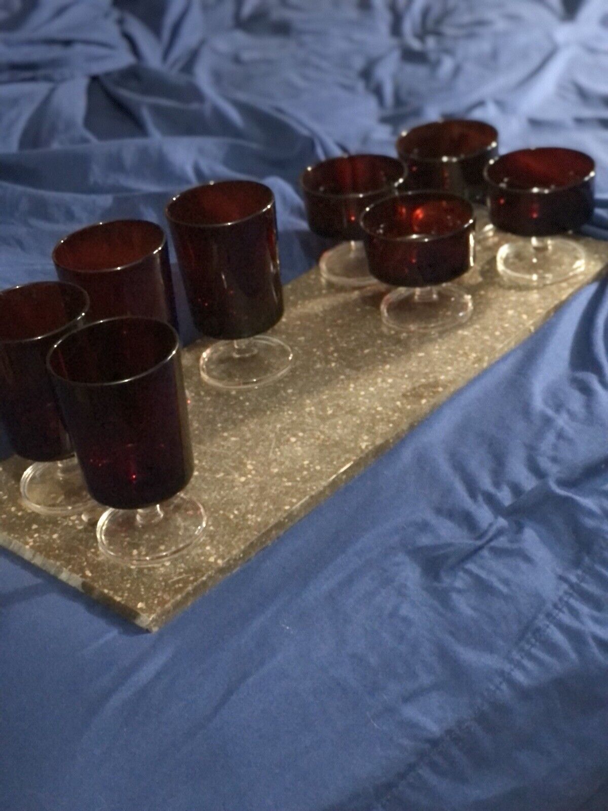 2 Sets of 4 Vintage 1970 s Luminarc France Ruby Red Goblets 8 In All.
