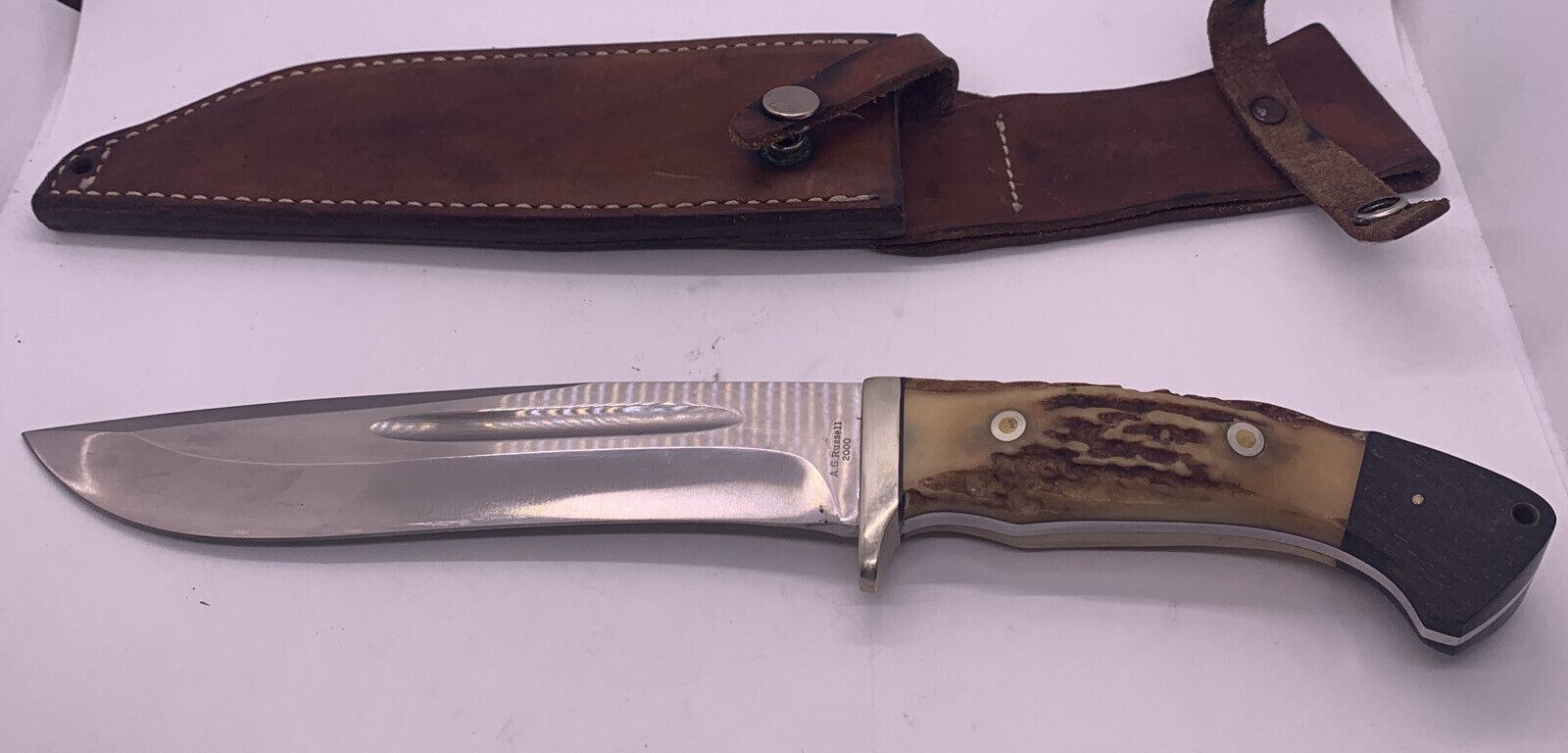 A.G. Russell 2000 Aus-8 Fixed Blade Stag Knife With Sheath