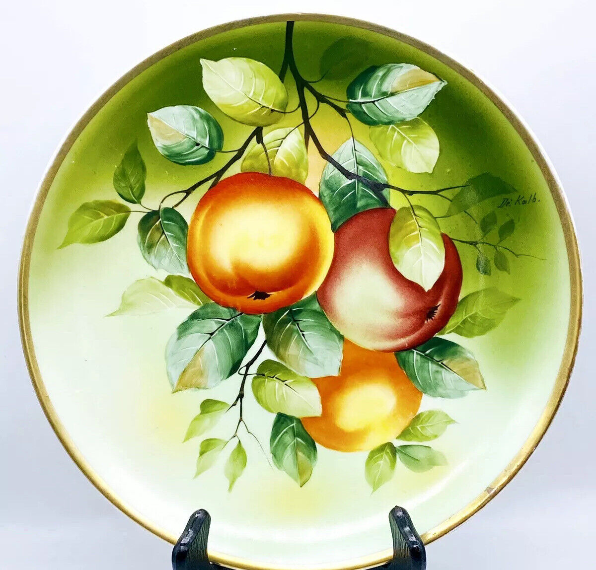 Antique De’Kalb Signed Hand Painted Fruit Plate Wall Hanging Gold Rimmed 10.5”W