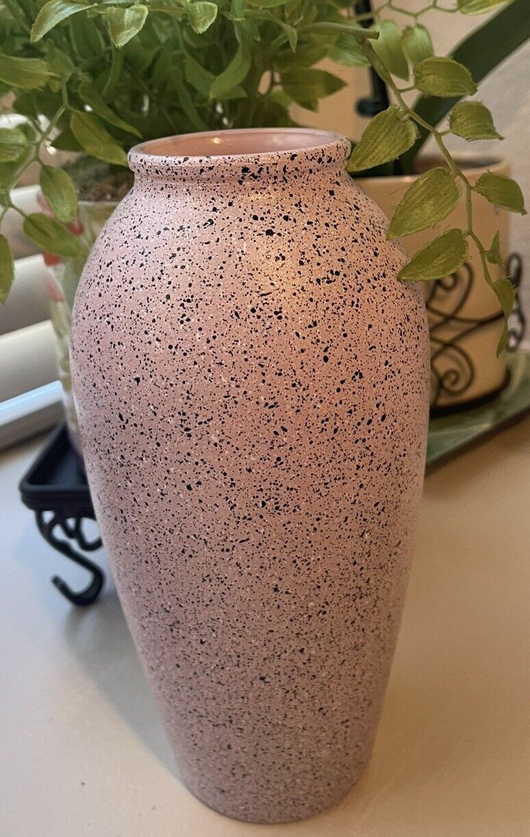 Studio Nova Vase 1980\'s Glass Vintage Portugal Pink Black White Speckled 9”H