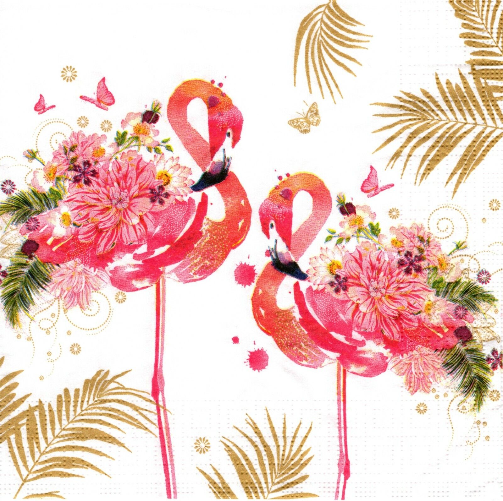 (2) Two Paper Lunch Napkins for Decoupage/Mixed Media - Floral Flamingos
