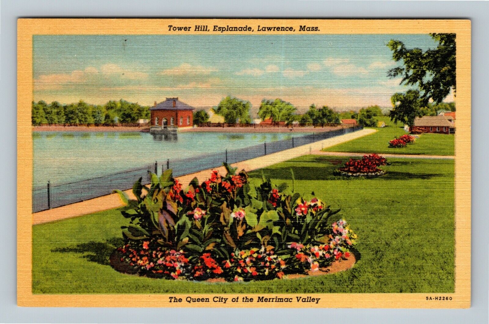 Lawrence MA, Tower Hill, Esplanade, Massachusetts Vintage Postcard