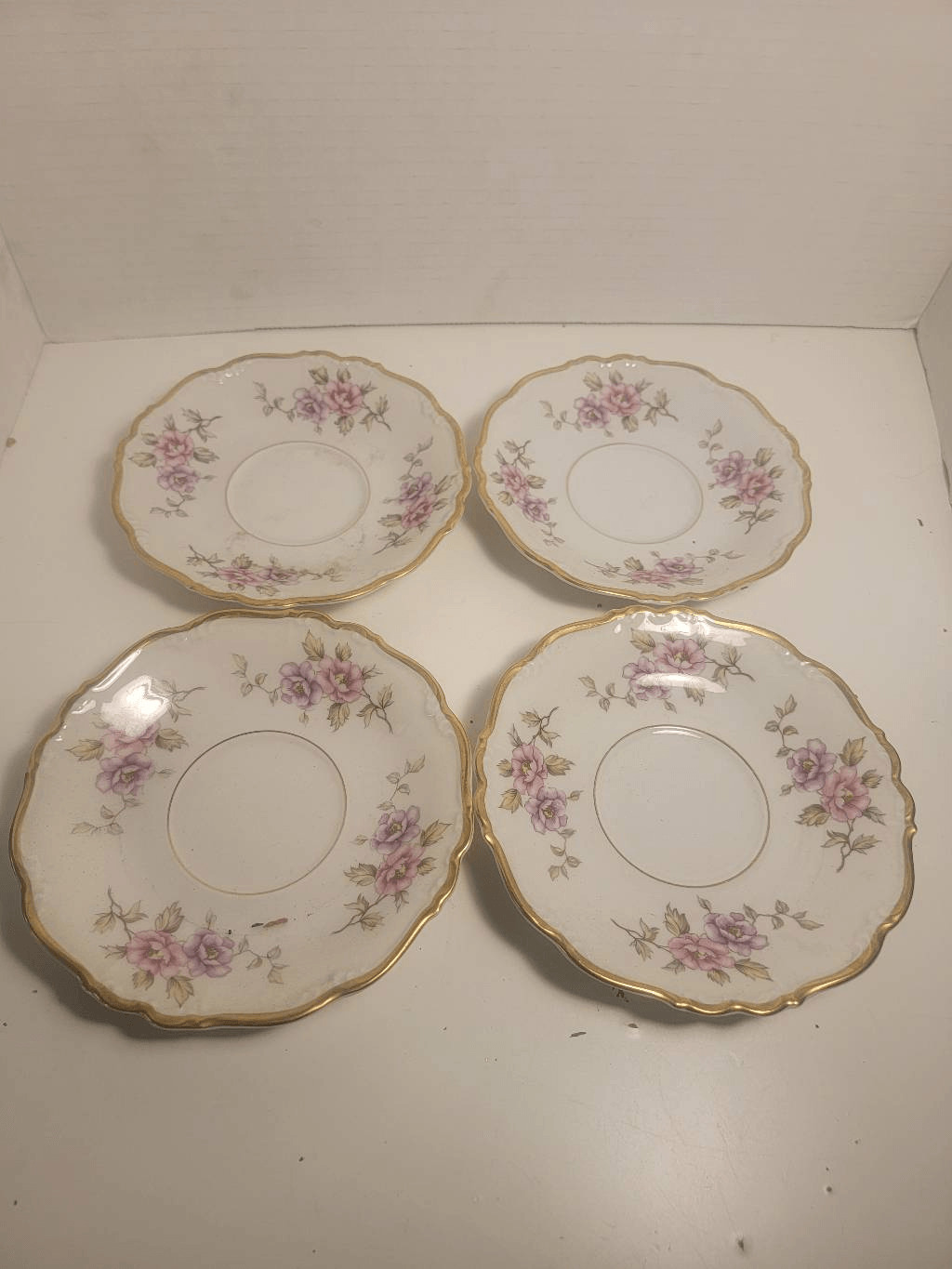 Vtg Edelstein Bavaria Maria-Theresia Delphine Floral Porcelain Saucers Set Of 4