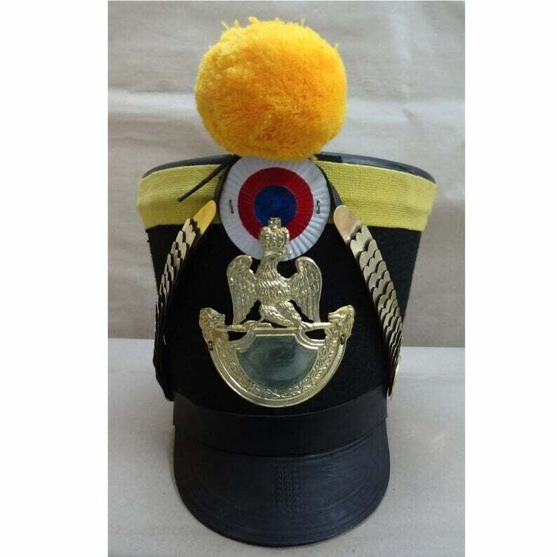 Reproduction French Napoleonic Shako Helmet w/ Black Felt, Yellow Cloth H1