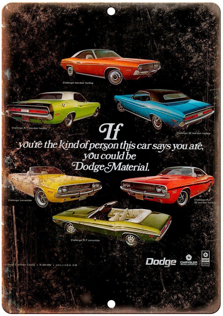 Dodge Challenger Vintage Auto Car Ad Reproduction Metal Sign A242