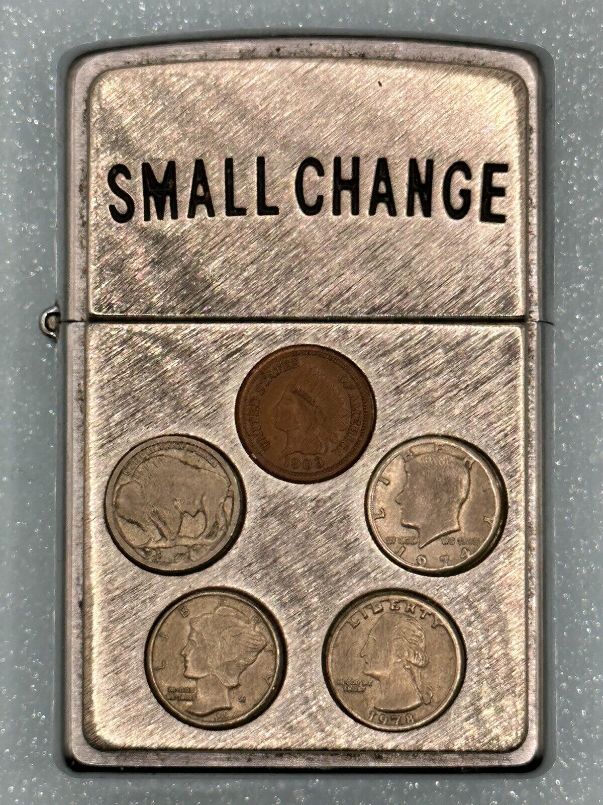 Vintage 2003 Small Change Coins Emblem Zippo Lighter
