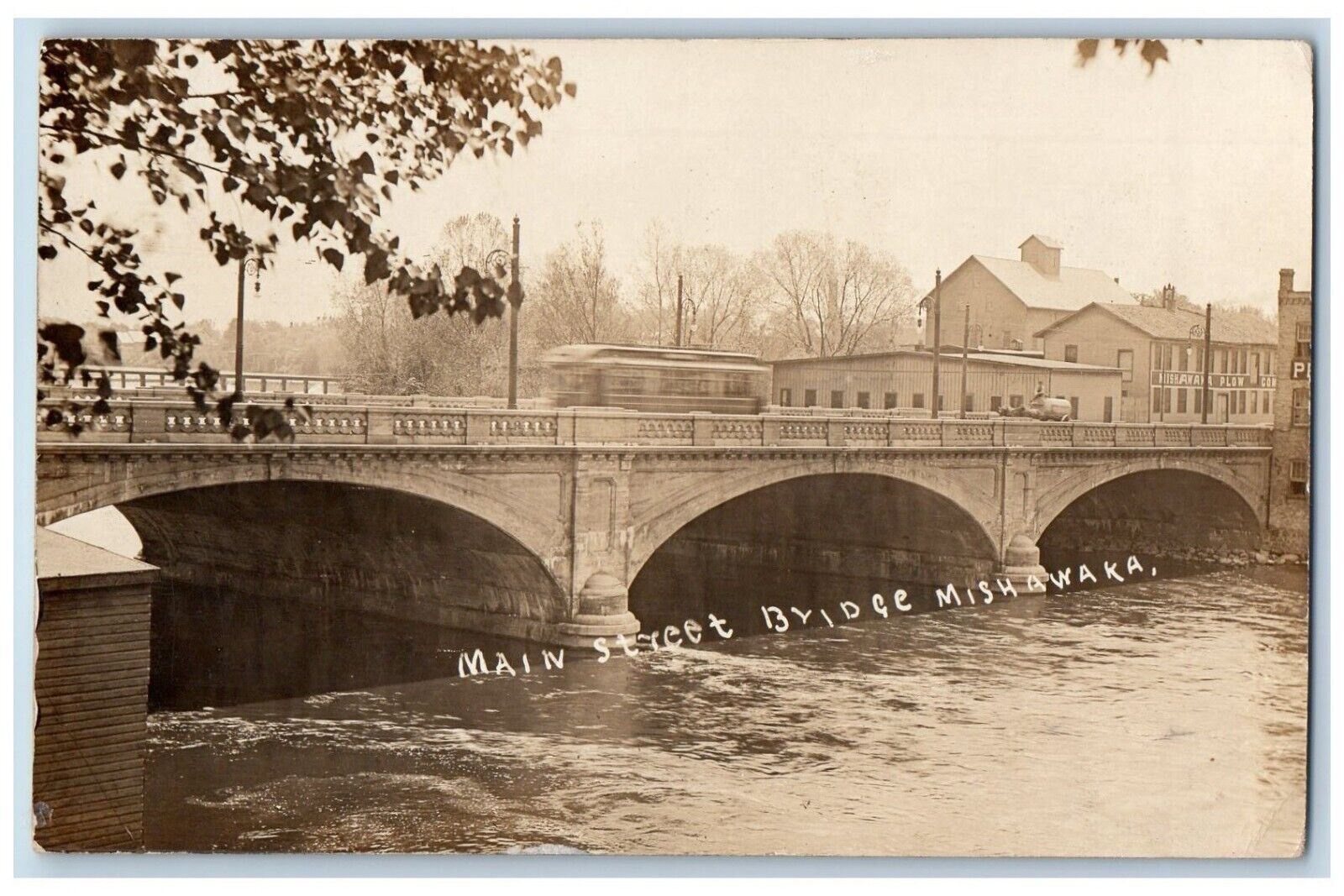 1910 Main St. Bridge Mishawaka Indiana IN Streetcar Kaylor RPPC Photo Postcard