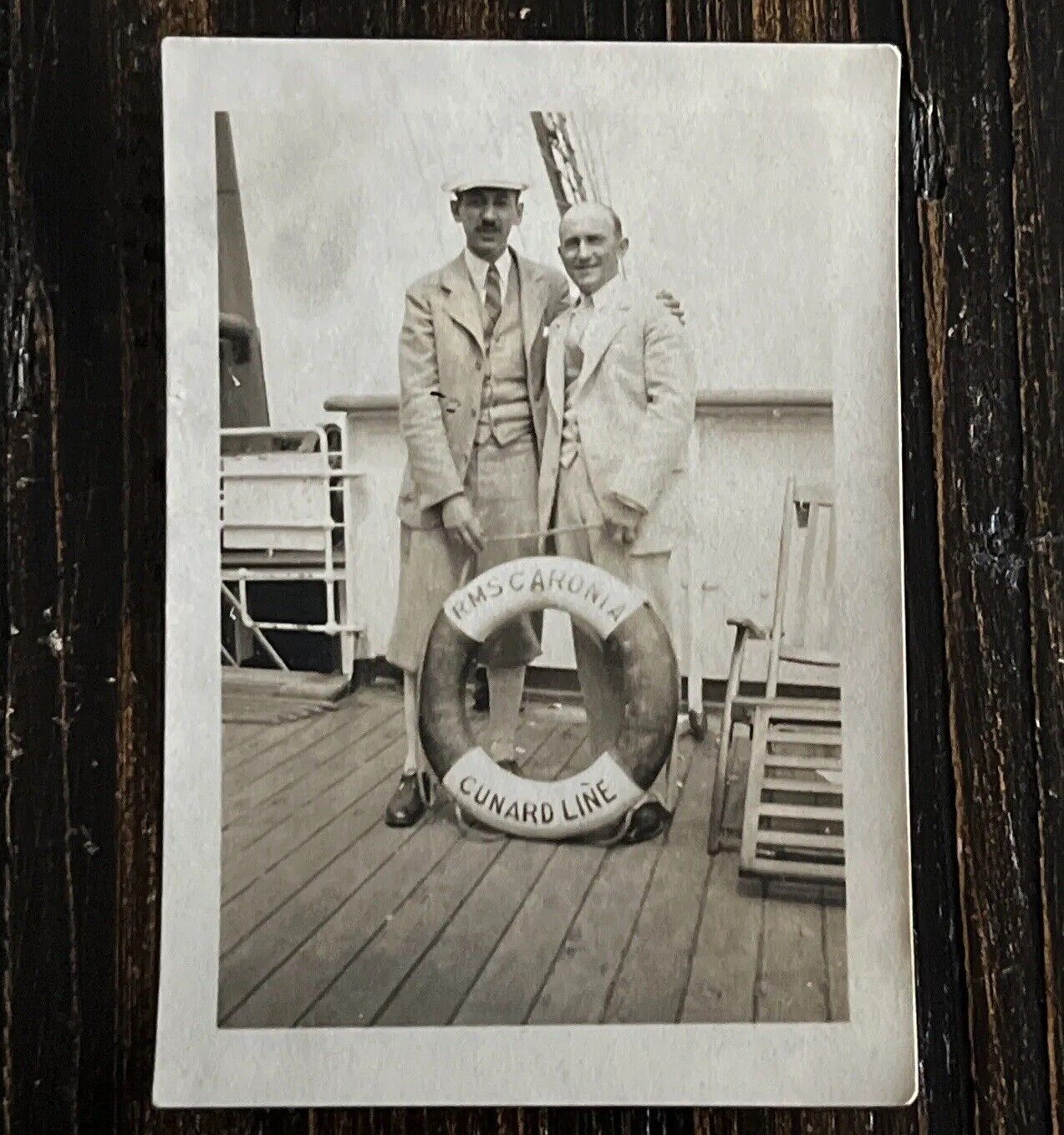 Vtg. CUNARD LINE RMS CARONIA Original Photo 1910s? Life Preserver ~ Ocean Liner