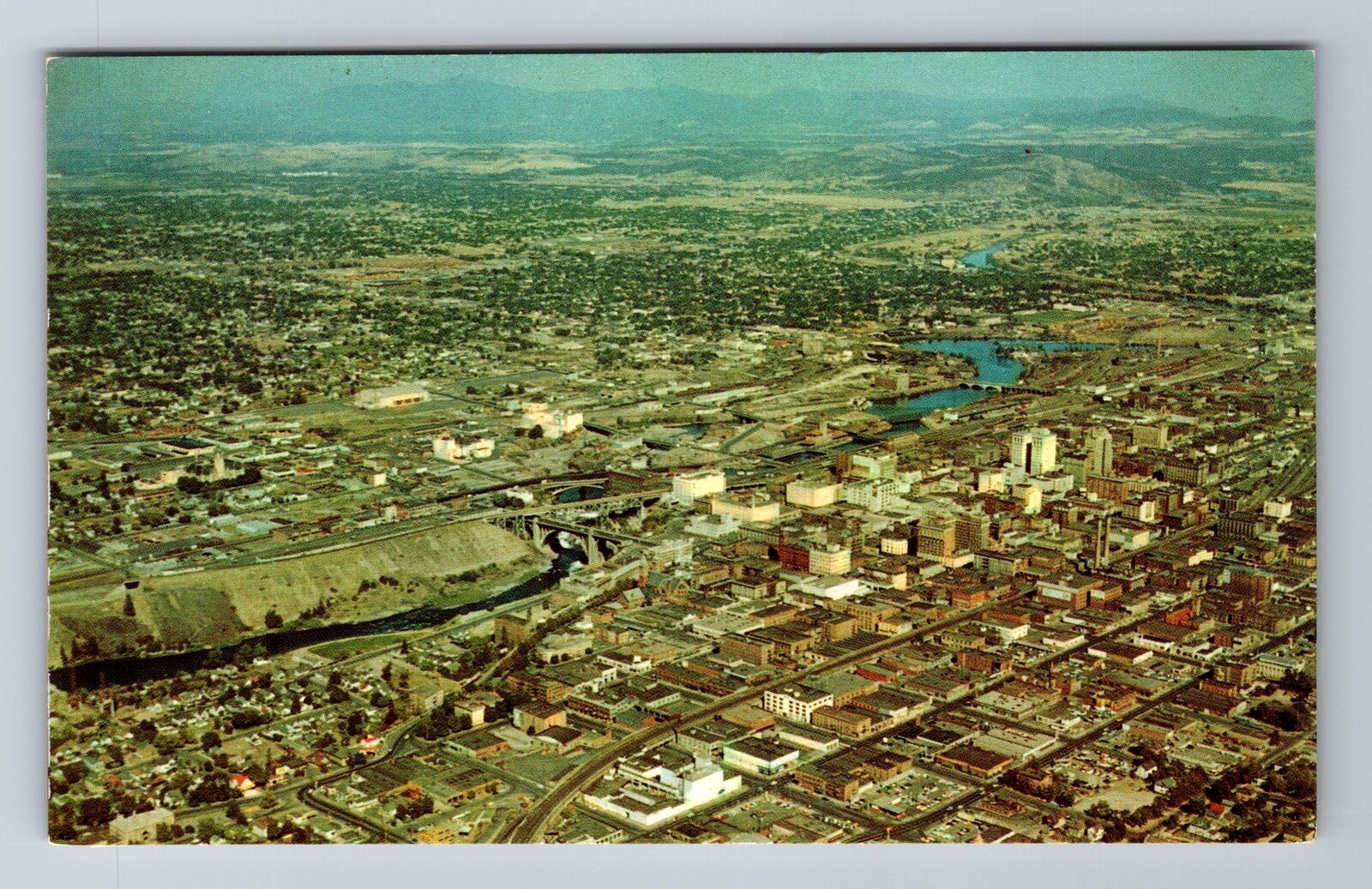 Spokane WA-Washington, Aerial of City, Spokane River, Vintage Souvenir Postcard