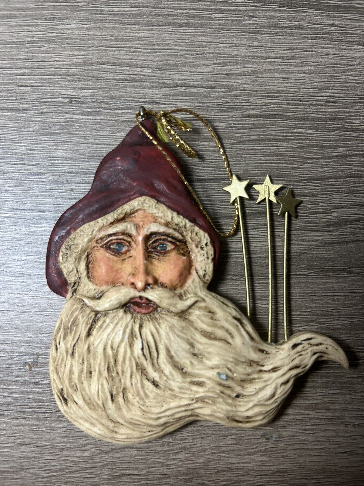 Kurt S Adler Santa Claus Head Christmas Tree Ornament .Wand Stars Old World 90’s