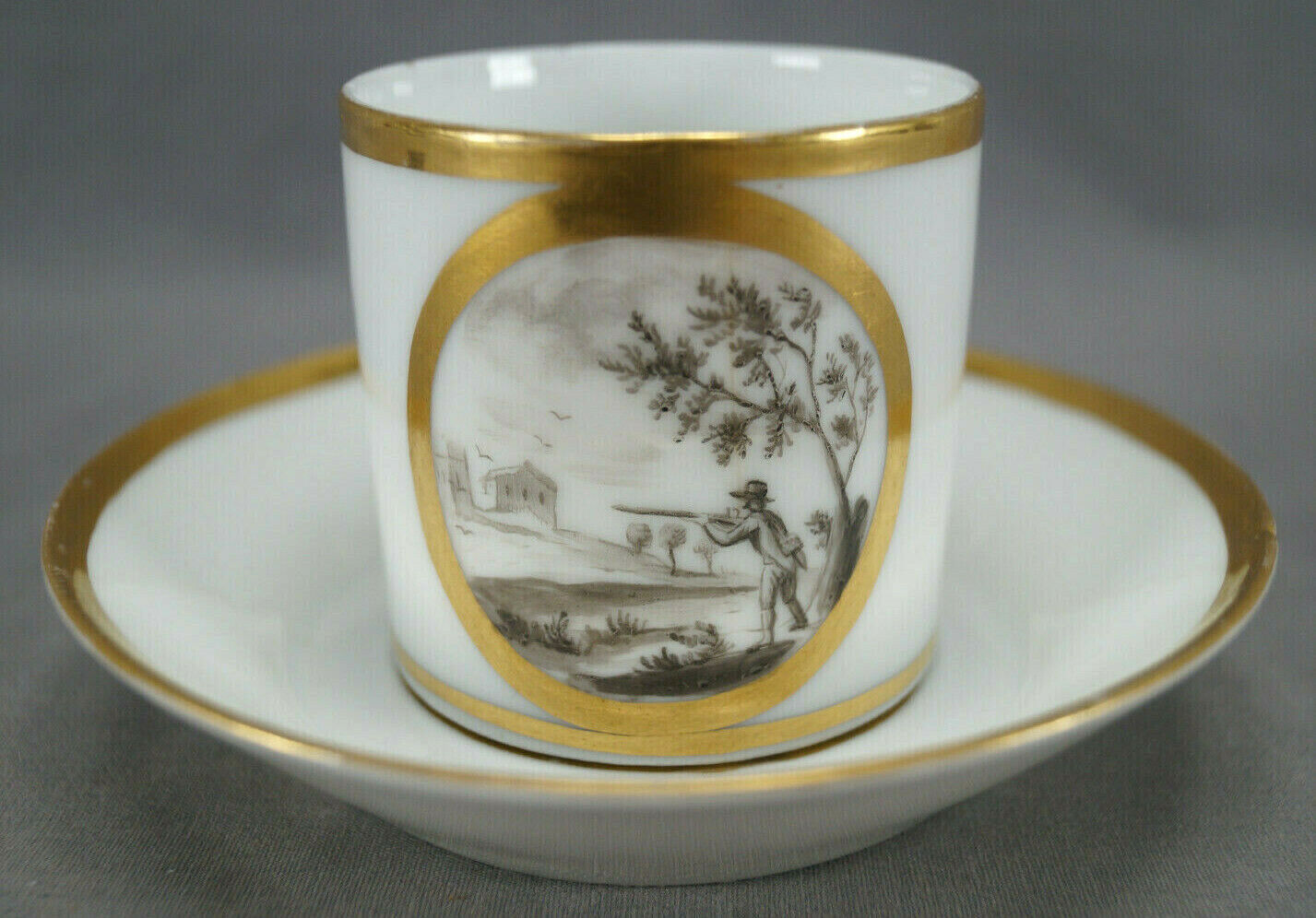 Locre La Courtille Hand Painted Landscape Scene Coffee Can & Saucer 1773-1824 C