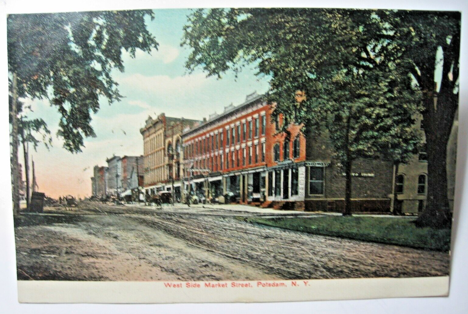 1907 West Side of Market Street, Potsdam, N.Y. Postcard