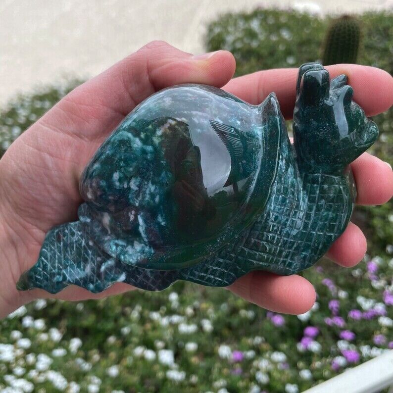 Rare 5.6” Large Carved Ocean Jasper Snail Crystal Carving 1.15lb - USA Seller