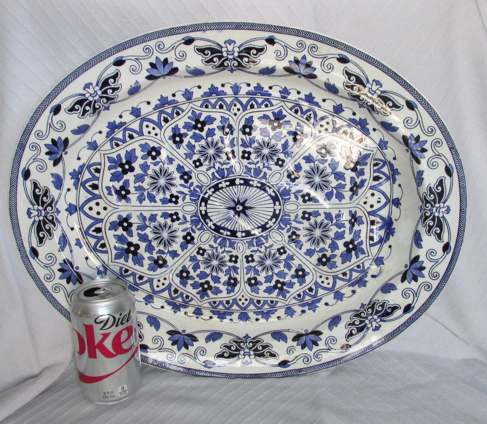 Antique Booths Indian Ornament Blue&White Well&Tree Huge Meat Serving Platter
