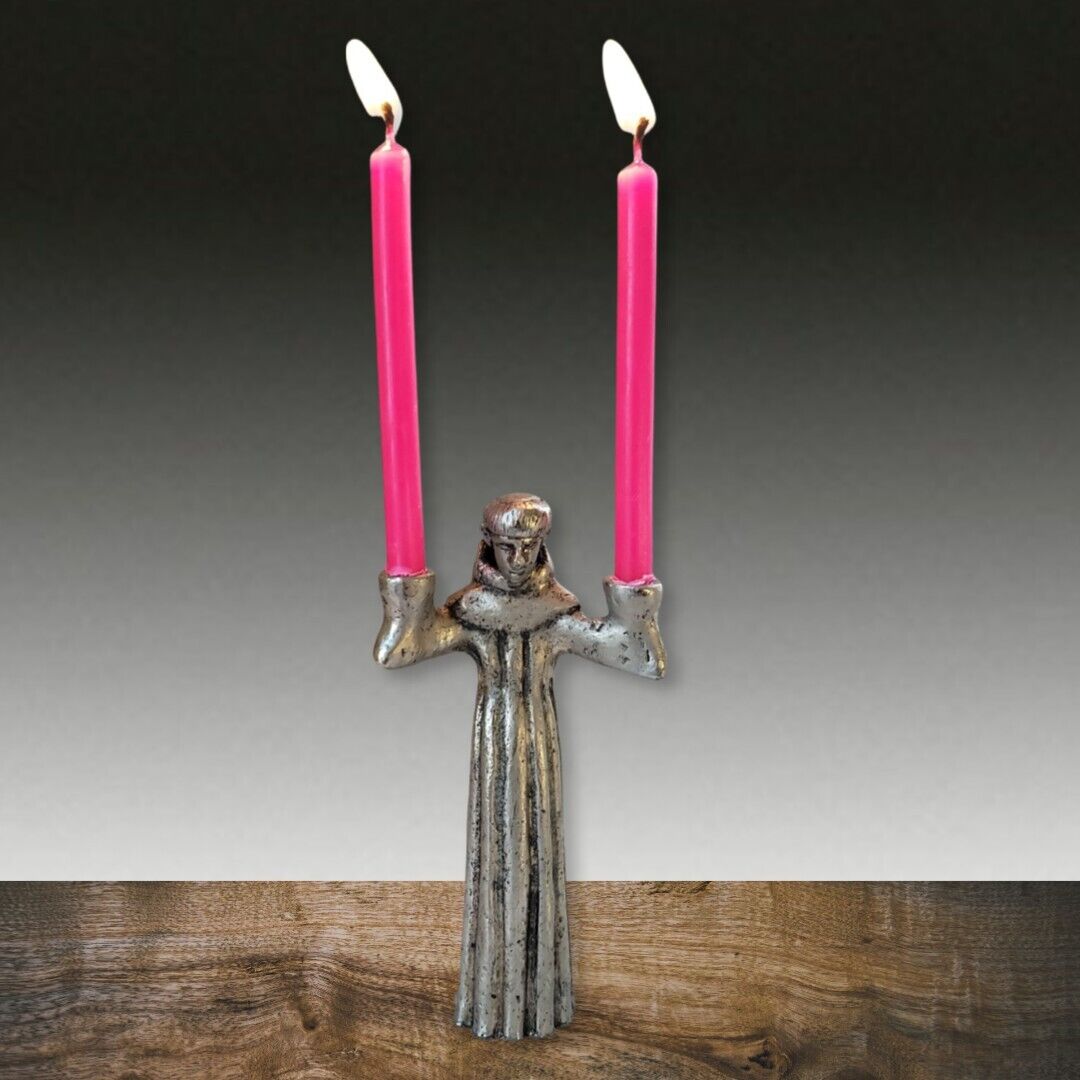 Vintage Friar Figurine Metal Candle Holder Holds ¼\