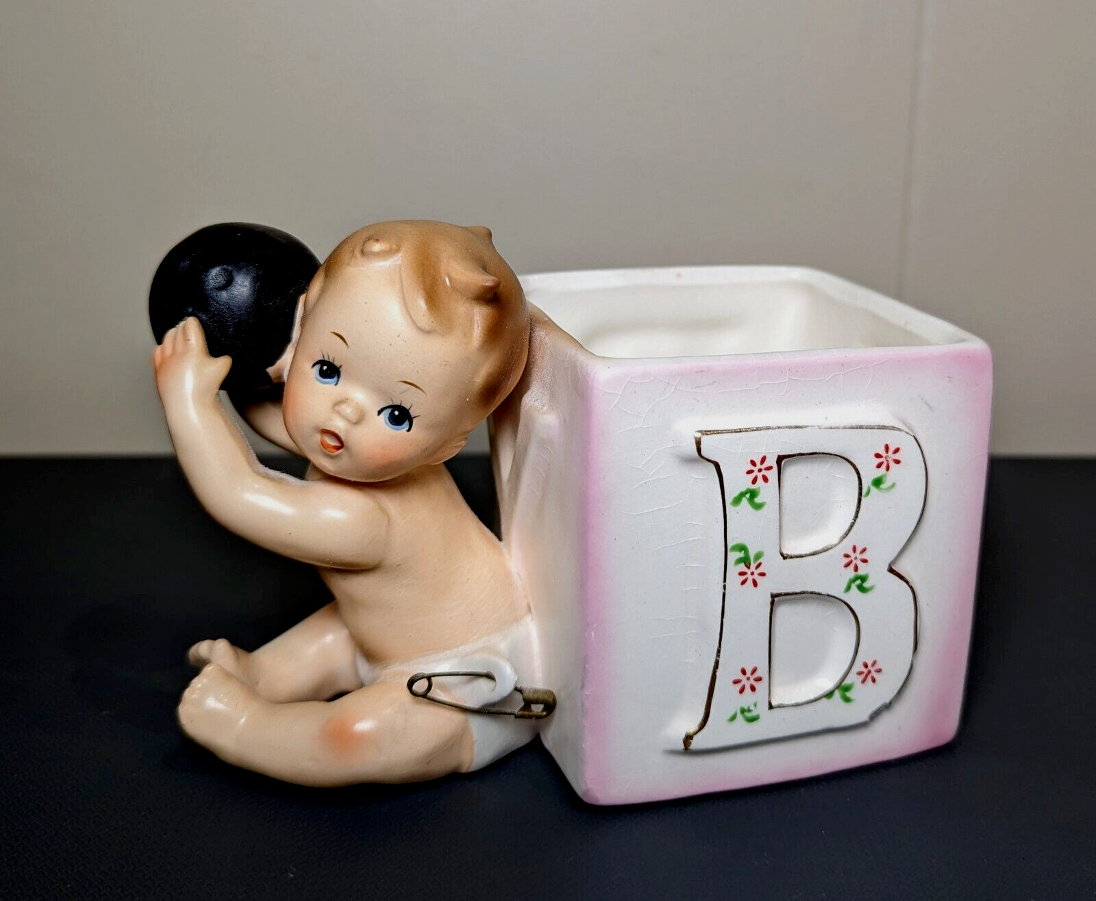 Vintage 60\'s RELPO Porcelain Baby Block Bowling Ball Planter Vase K1331
