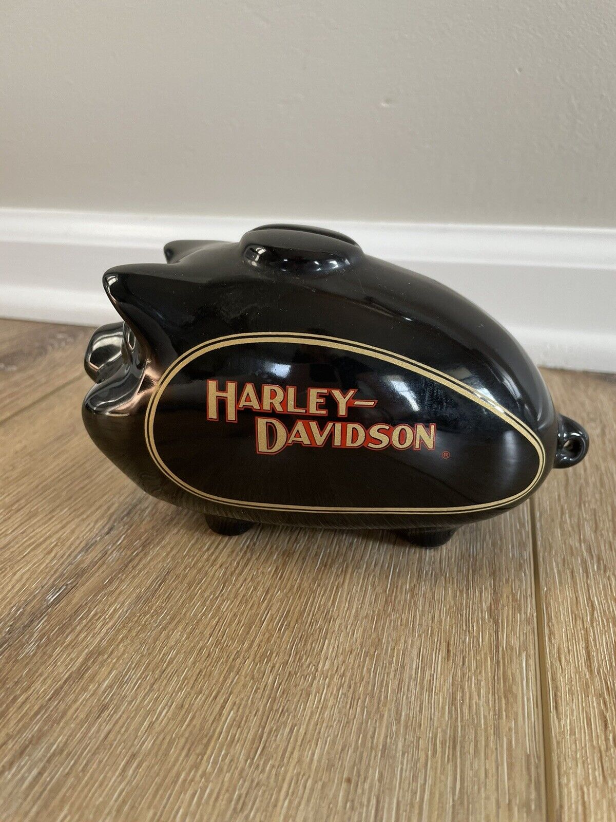Vintage Harley Davidson Hog Black Pig Gas Tank Ceramic Piggy Bank 6.5\