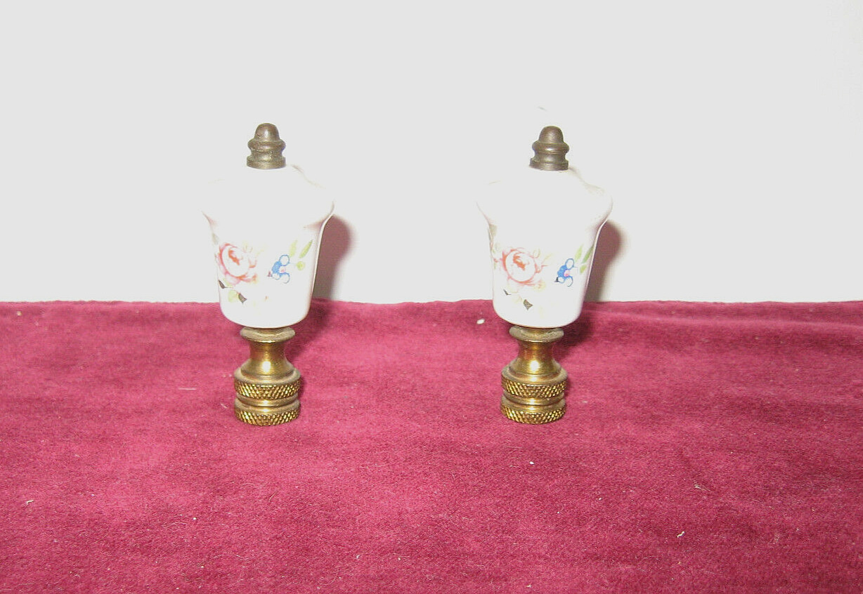 Vintage Lamp Finals Matching Pair Brass & Ceramic Floral Design Vintage Finals