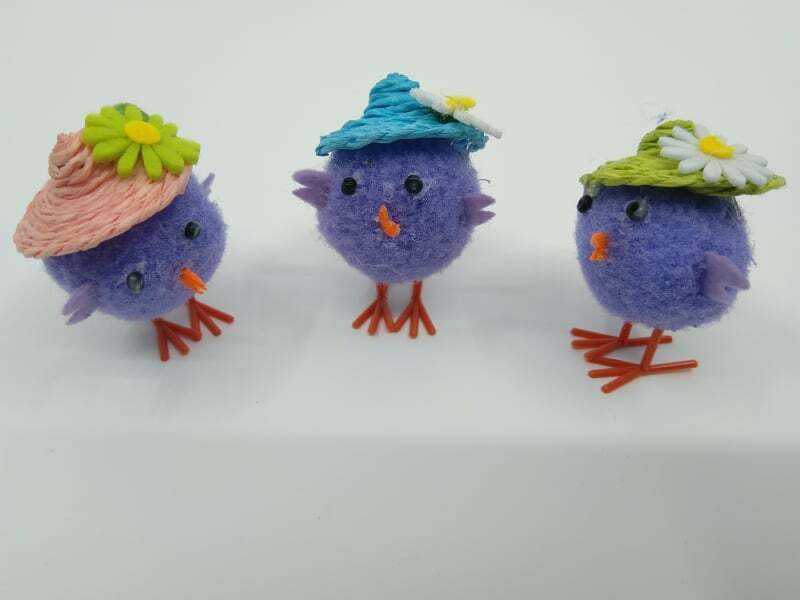 Cute Purple Chenille Chicks w Hats for Easter Decorating... Set of 3