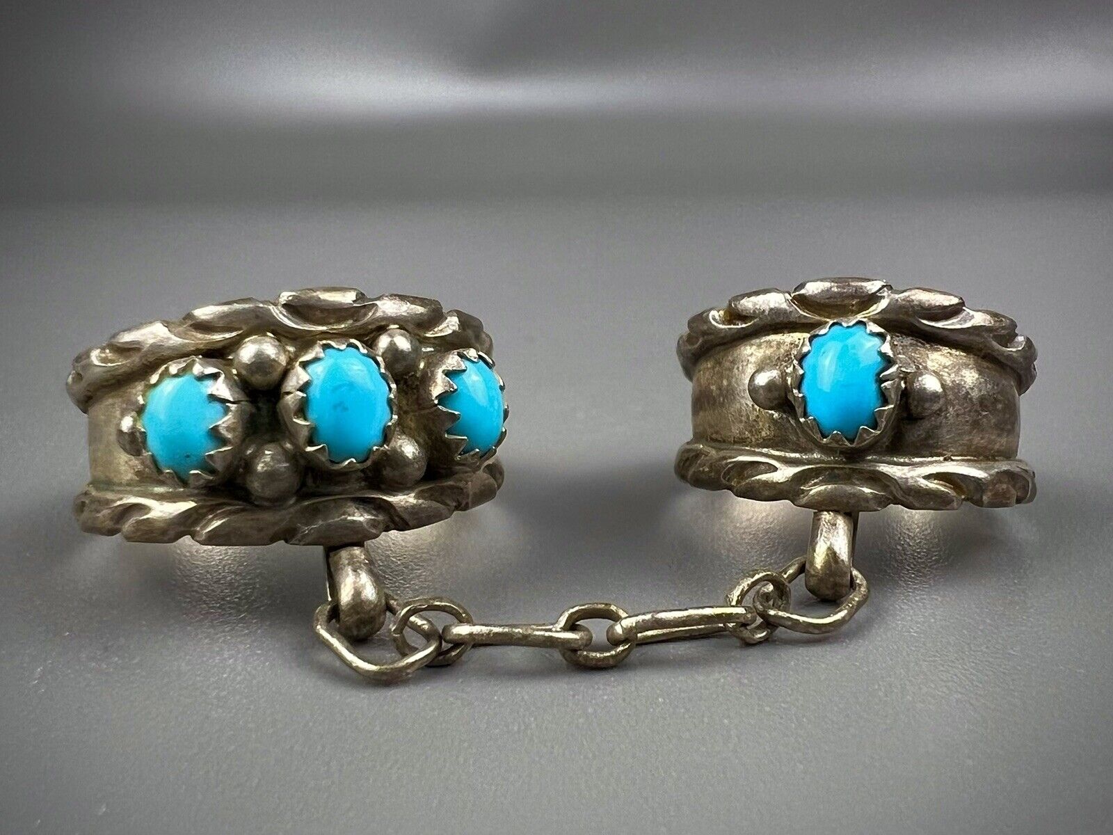 Vintage Navajo Sterling Silver Turquoise Ring With Midi Ring RARE & SUPER COOL