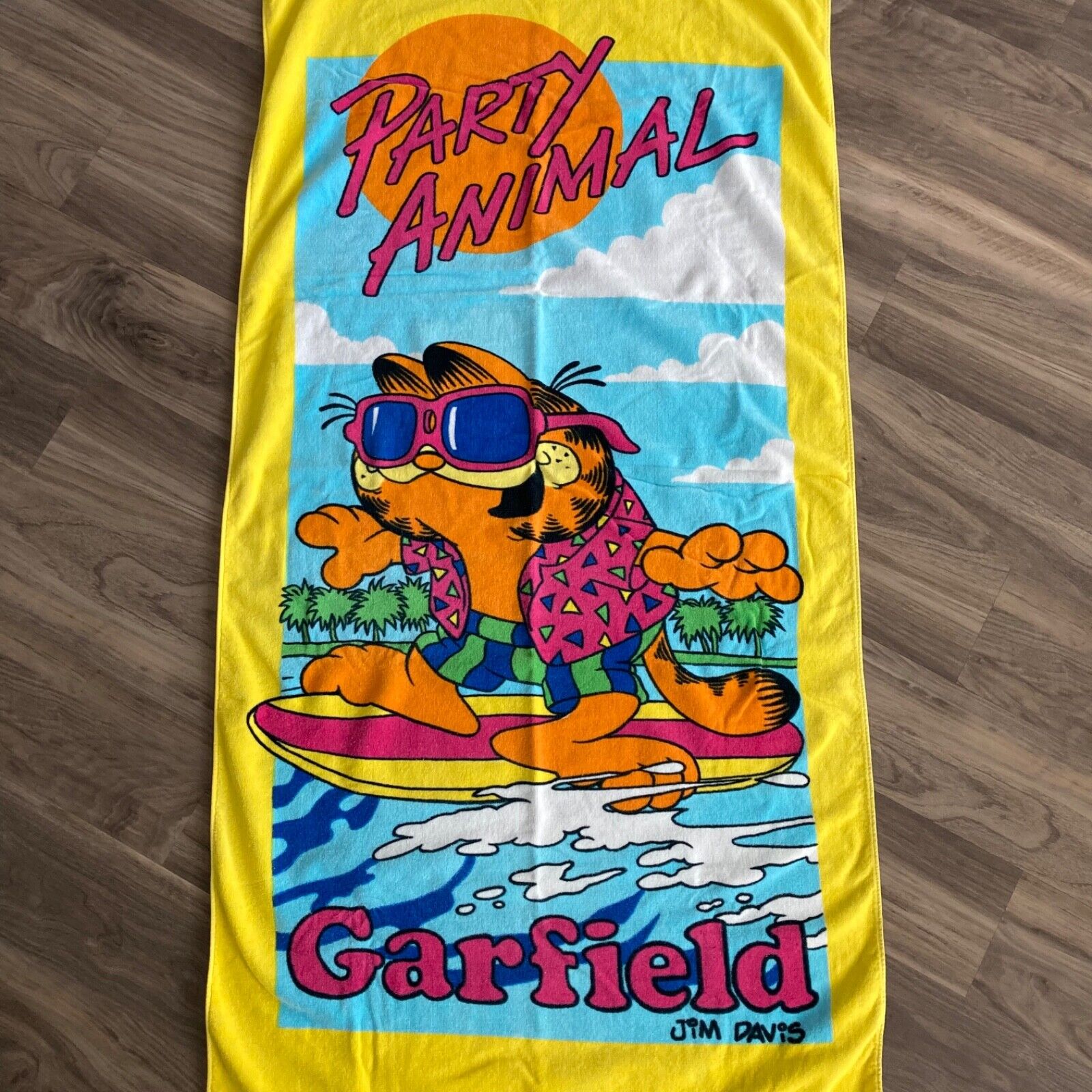 VTG 1978 Garfield ‘Party Animal’ Large Beach Towel by Franco Big Bright & Bold