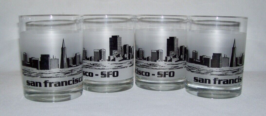 Early Set (4) SAN FRANCISCO SFO (Skyline) Double Old Fashioned Glasses (12 Oz)
