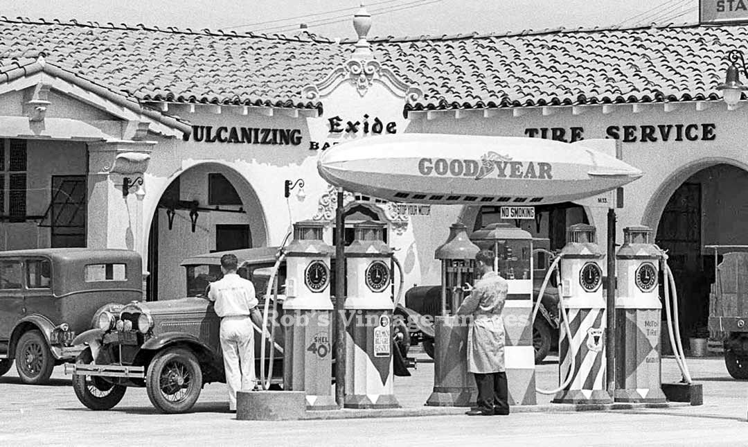  Goodyear Blimp Exide Gasoline Tire Service Station photo 1930s Art Deco 