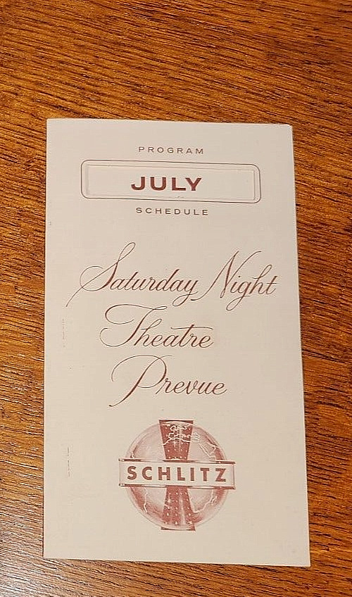Schlitz Beer Saturday Night Theatre Prevue paper advertising dated 1958
