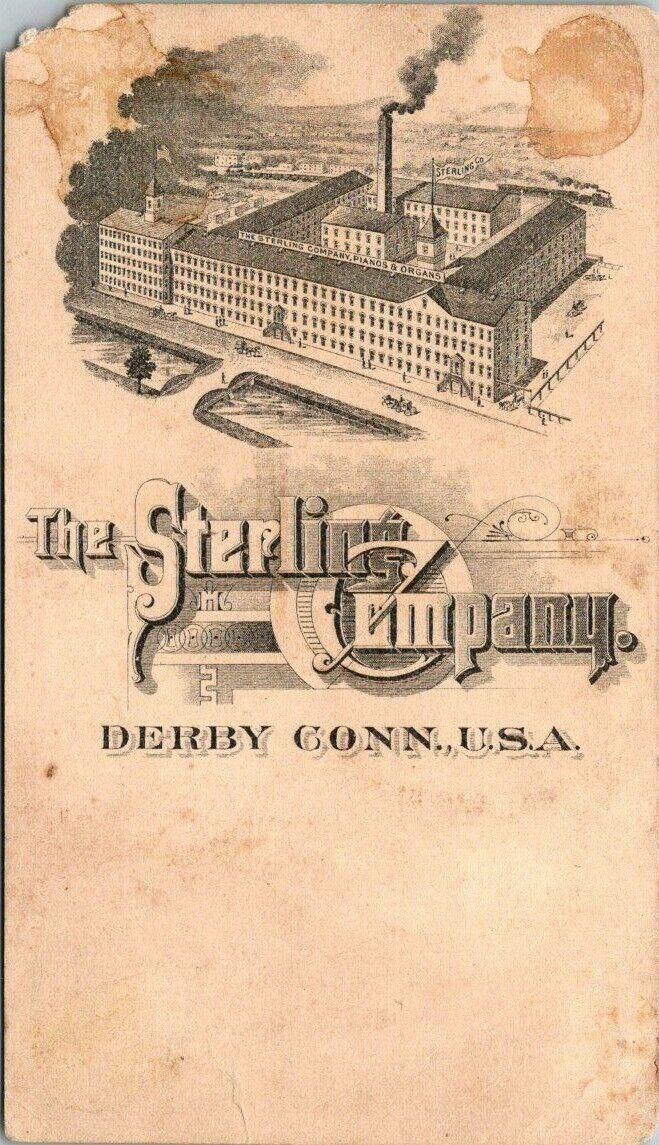 c1880s Etching Sterling Company Piano Factory Derby Conn Victorian Trade Card