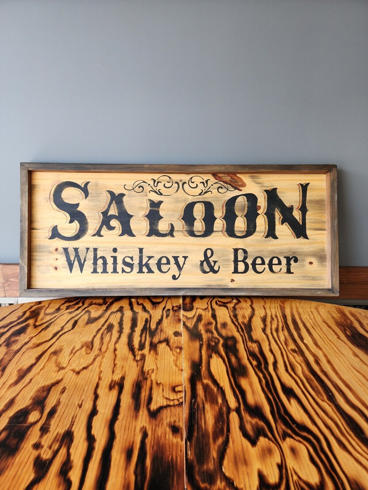 Saloon Whiskey & Beer Wood Sign Man Cave Bar