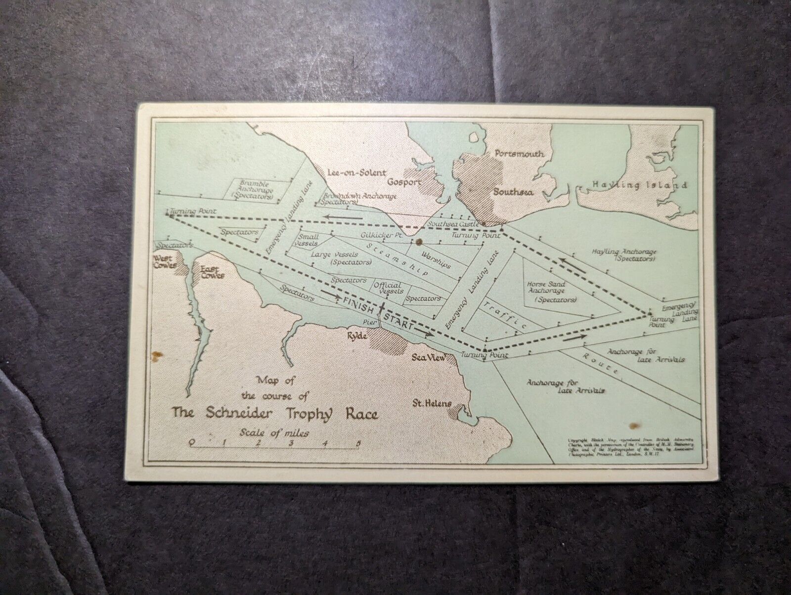 Mint England Aviation Postcard The Schneider Trophy Race Course Map