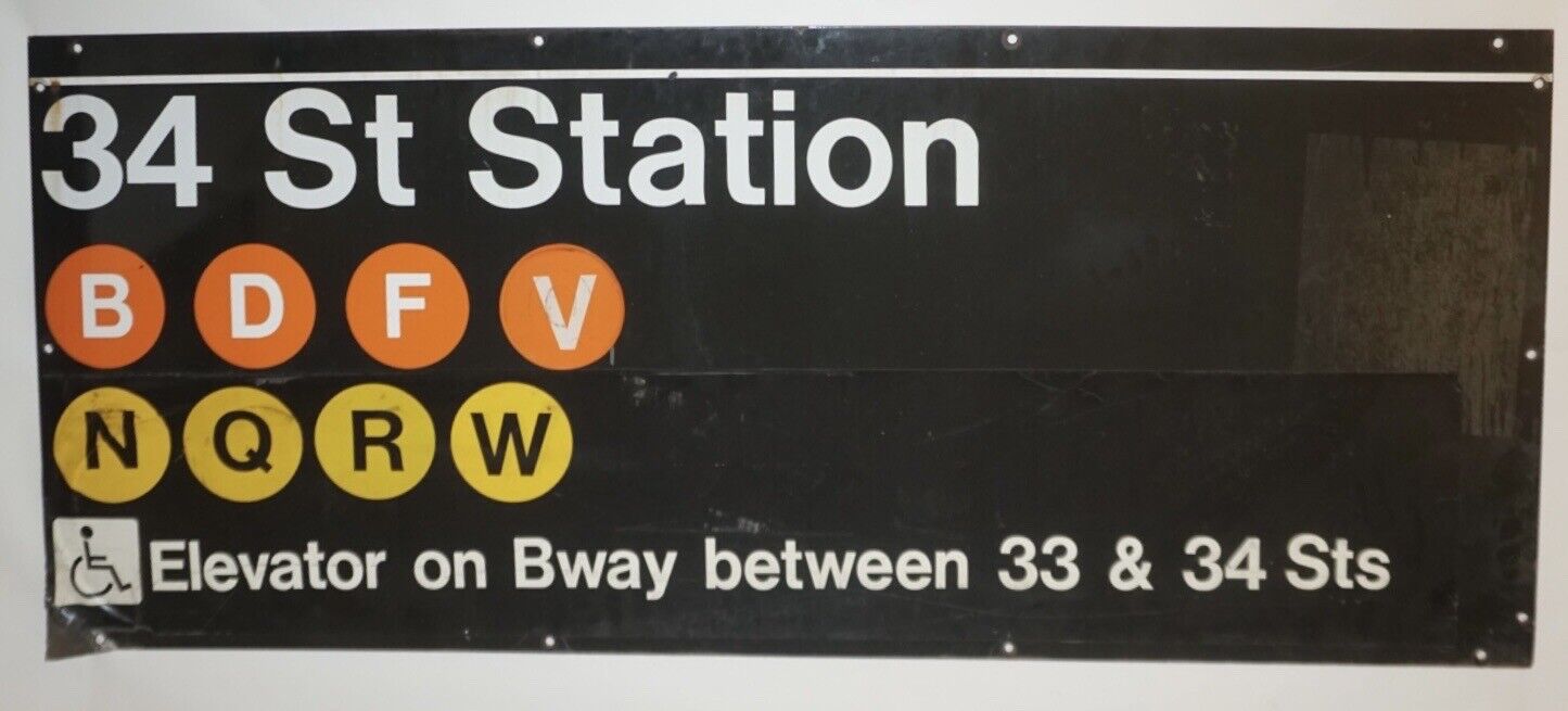 New York City Herald Square 34th Street Subway Sign (58 1/4”x22 1/4”) Very Rare