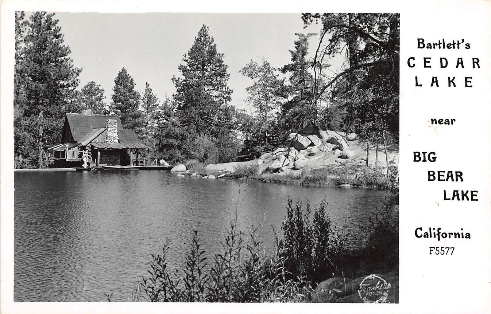 D98/ Big Bear Lake California Ca Postcard Real Photo RPPC Bartlett\'s Cedar Lake