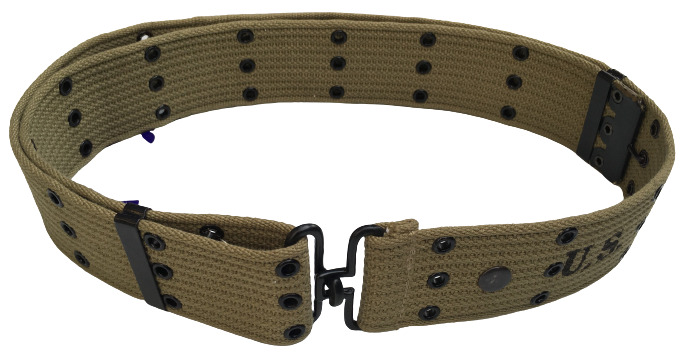 WWII M1 Army Webbing Canvas Belt Reproduction OD Green with U.S Marking