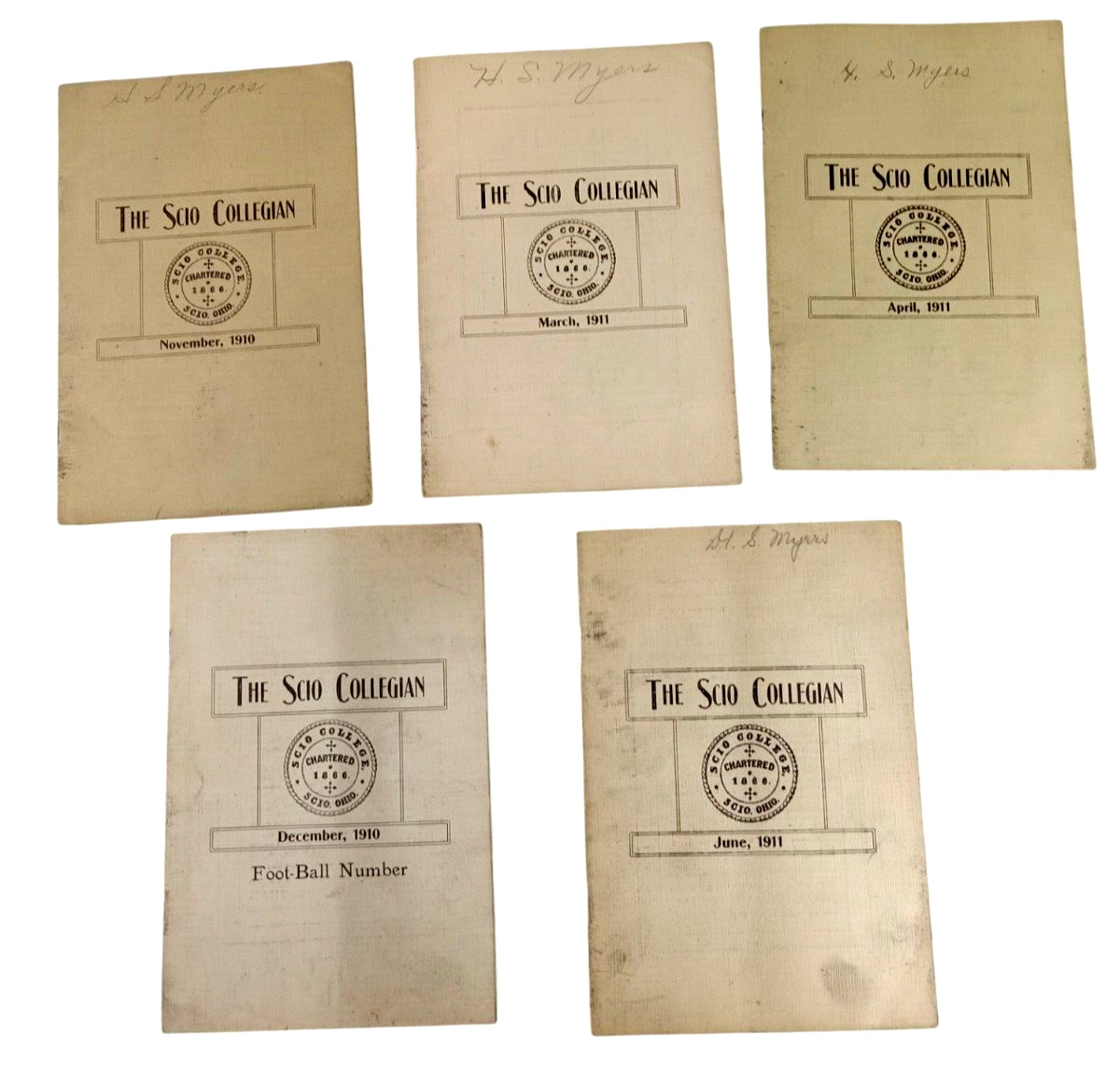 Five Antique 1910-1911 THE SCIO COLLEGIAN Ohio College Magazine Booklet Lot RARE