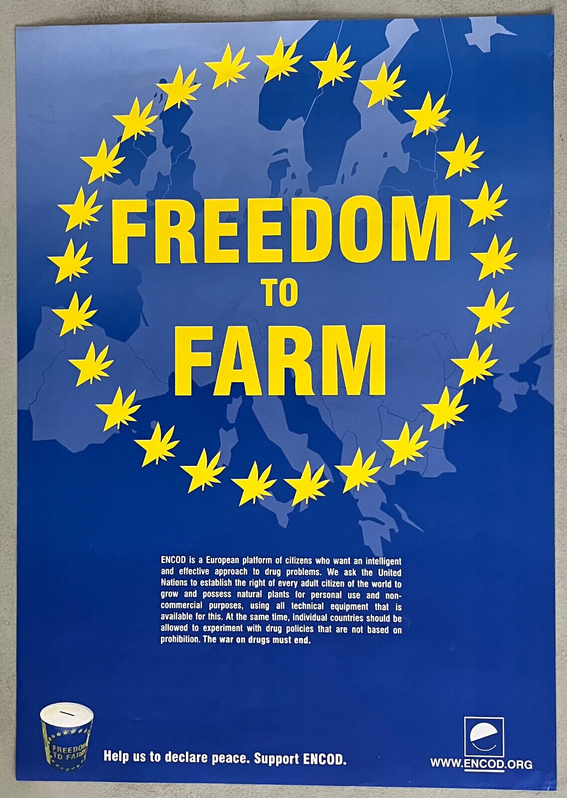Vintage marijuana poster Amsterdam Europe ENCOD cannabis freedom to farm