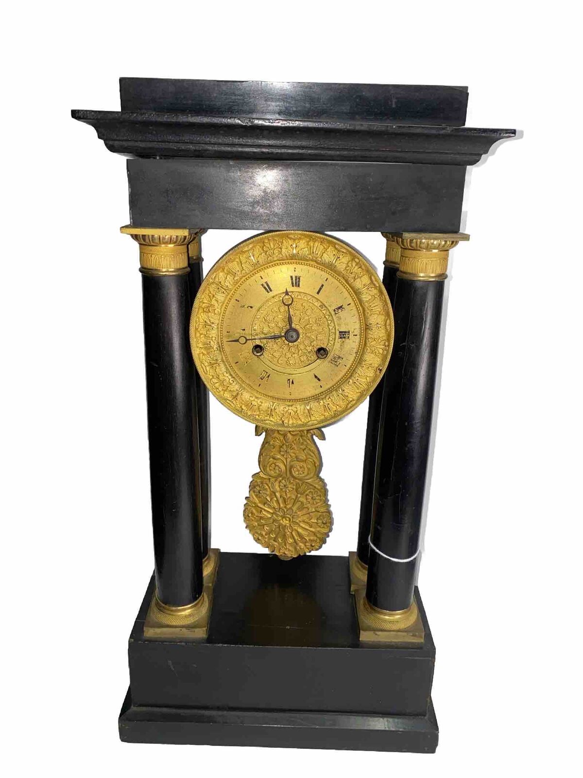 Antique C. 1840’s French Empire Mantle Clock W/ Tall Pillars Needs Repair.
