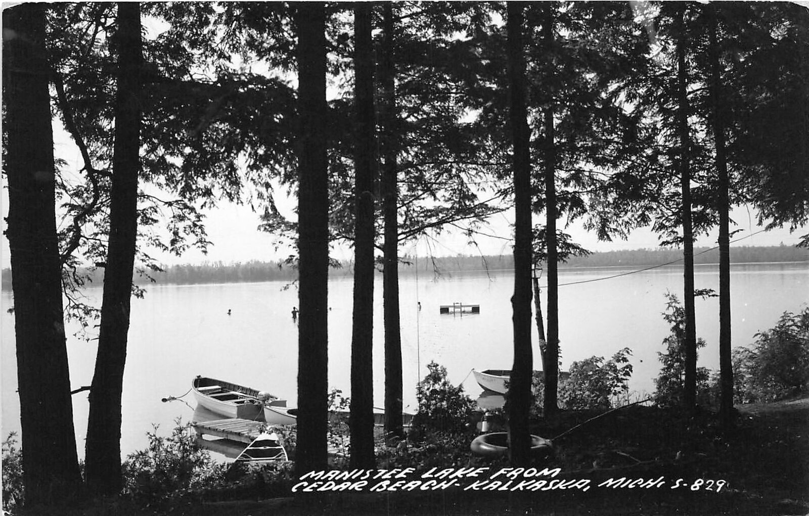 J63/ Kalkaska Michigan RPPC Postcard c1940s-50s Manistee Lake Cedar Beach 60