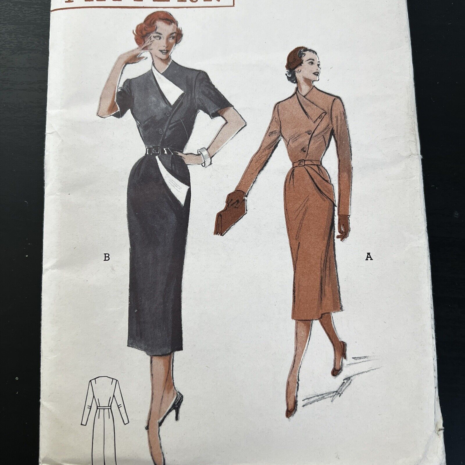 Vintage 1950s Butterick 5628 Tailored Asymmetrical Dress Sewing Pattern 18 UNCUT
