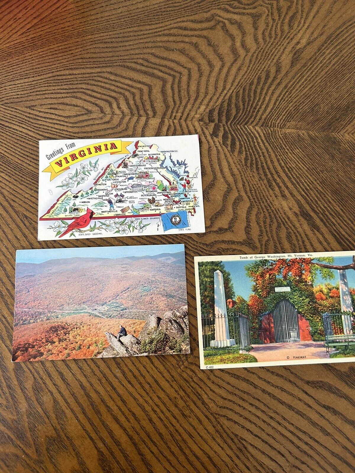 Lot Of 3 Vintage Virginia Postcards,State Pictoral Map, Mt Vernon, Shenandoah