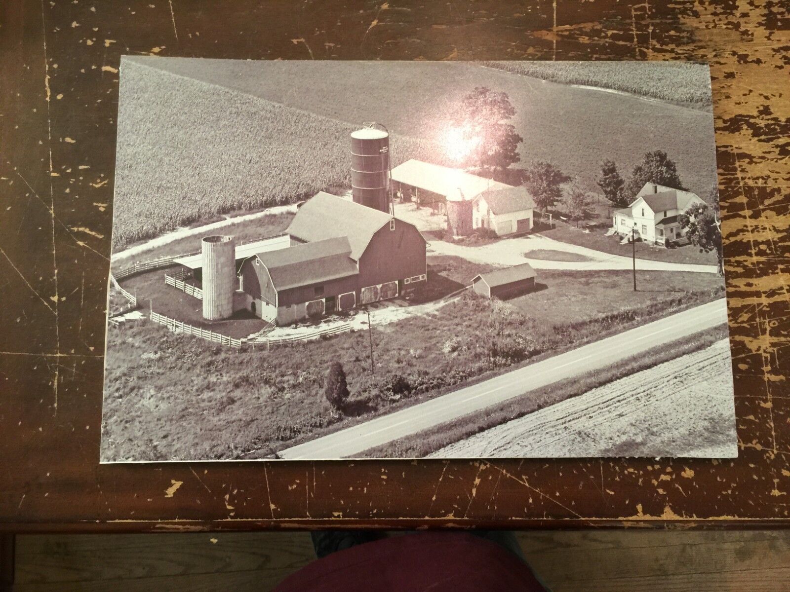 Aerial View Farm Black & White Digital Photograph Mounted On Board 24\