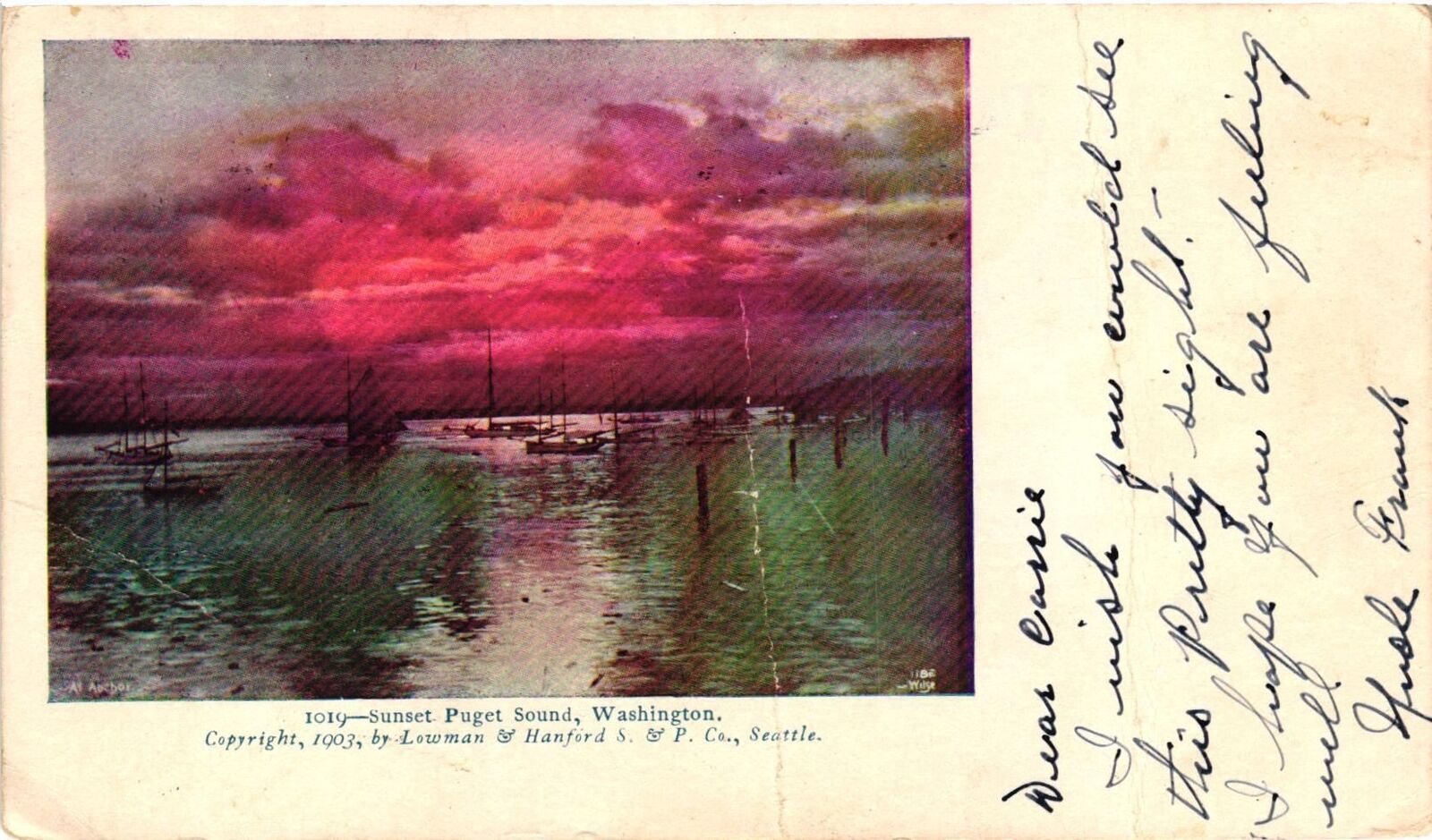 Vintage Postcard- Sunset Puget Sound WA Early 1900s