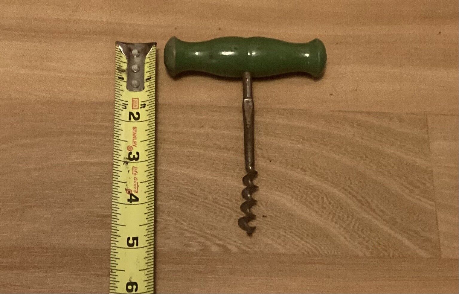 Vintage German Green Wood Handle Hand Auger Or Wine CorkScrew