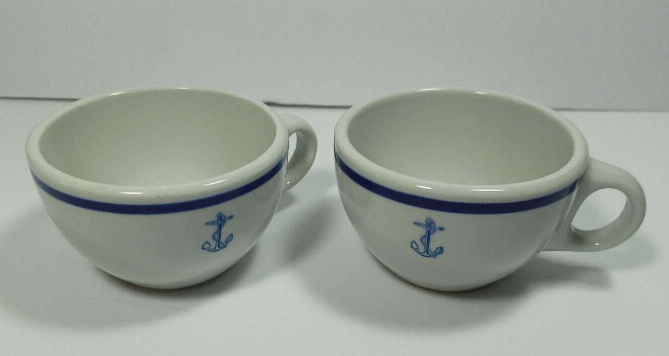 Vintage Homer Laughlin Blue US Navy Fouled Anchor Coffee Cups Lot of 2