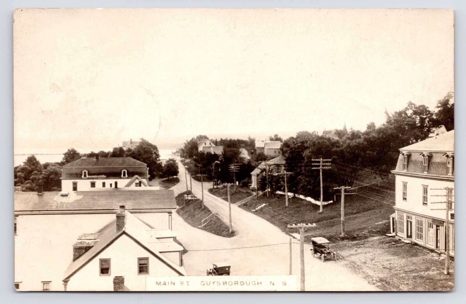 c1910~Main Street~Guysborough Nova Scotia NS~Aerial View~Houses~RPPC Postcard