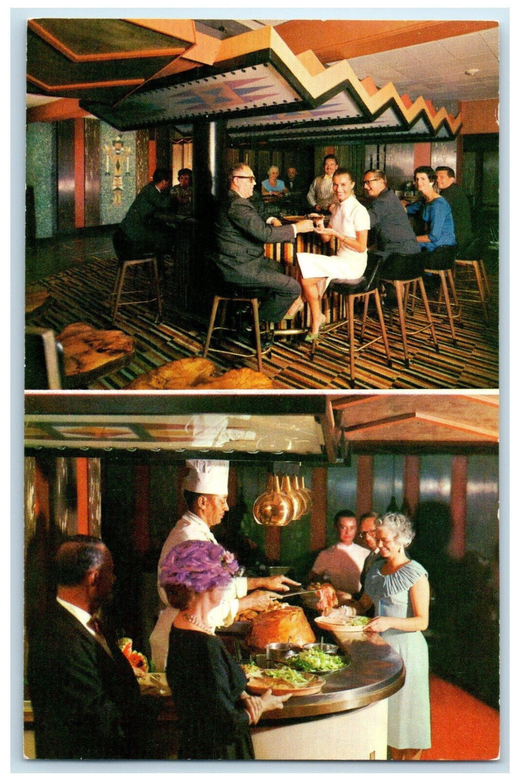 c1960's New Indian Room Myrtlewood Bar Chuckwagon Dinner Chicago IL Postcard