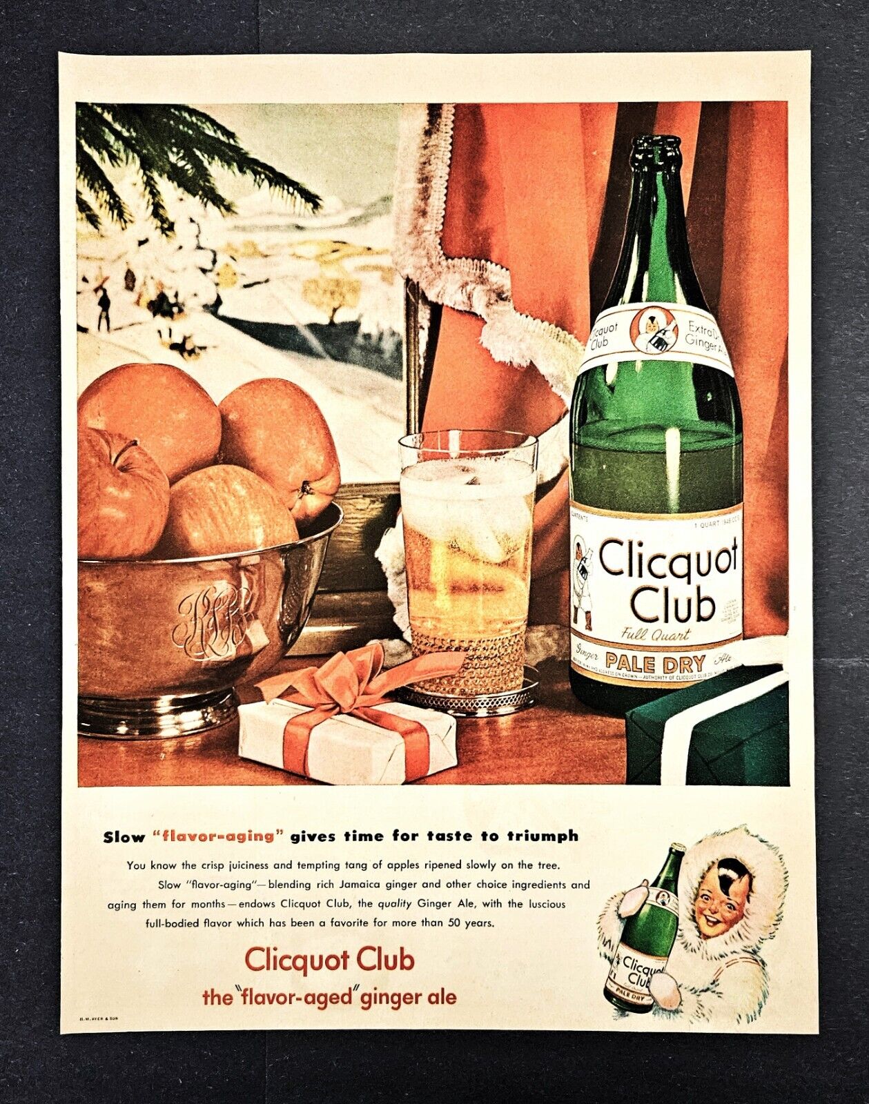 Vintage Ginger Ale ad original 1947 Clicquot Club drink print advertisement