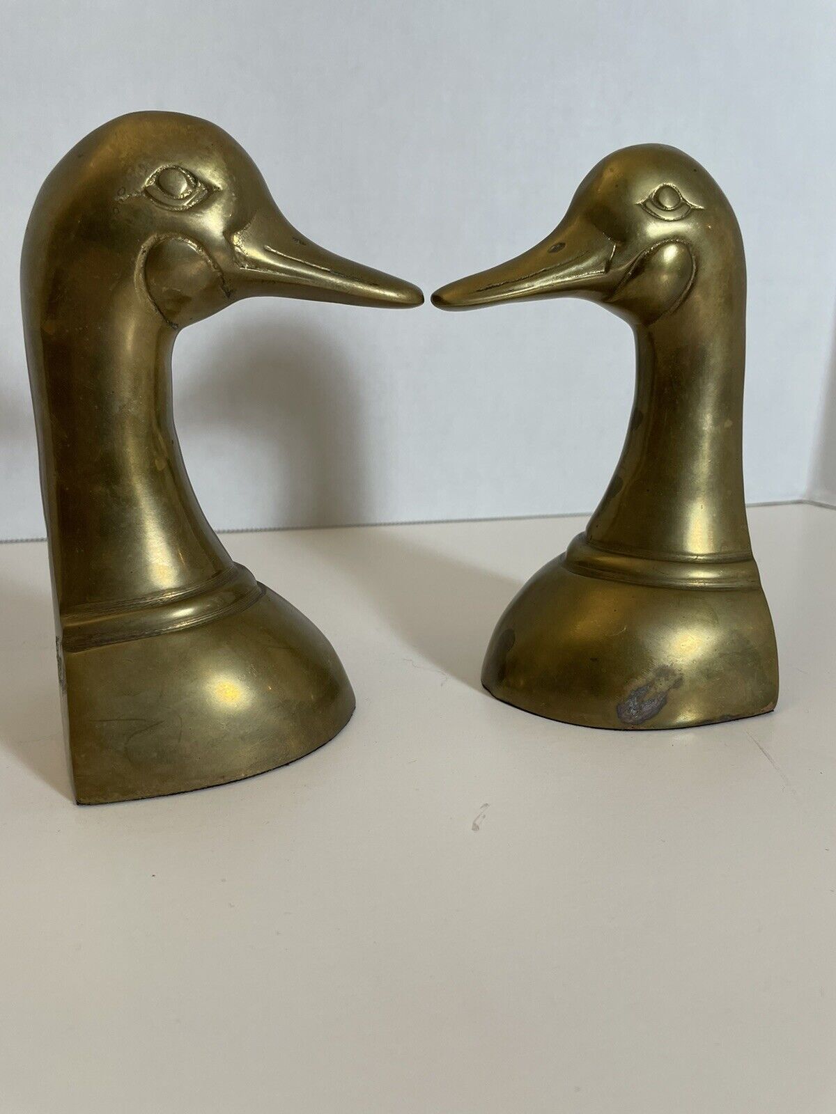 Vintage Pair Brass Duck Head Bookends Made in Korea