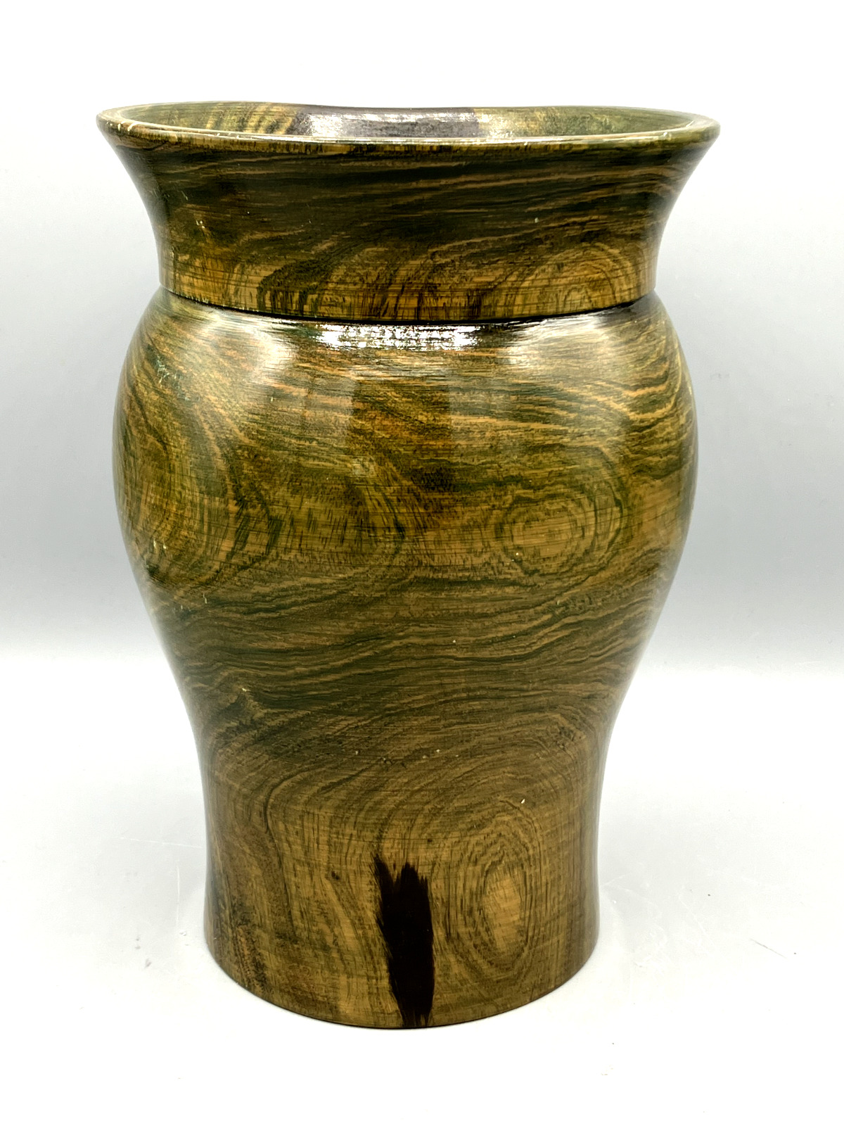Beautiful Wood Lathe Vase Stained and Polished Hollow Heavy Grain