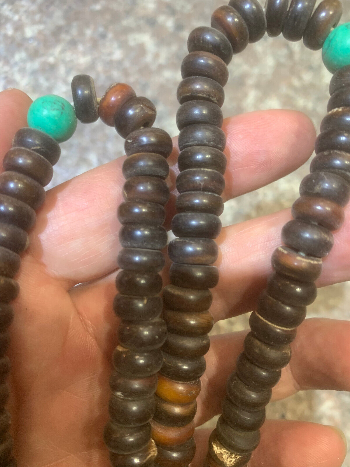 Rare Tibetan Old Natural Ox Horn Disc Beads Short Necklace